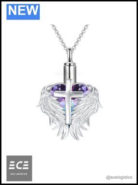 Sterling Silver Angel Wing Cross Urn Necklace Cremation Keepsake Memorial
